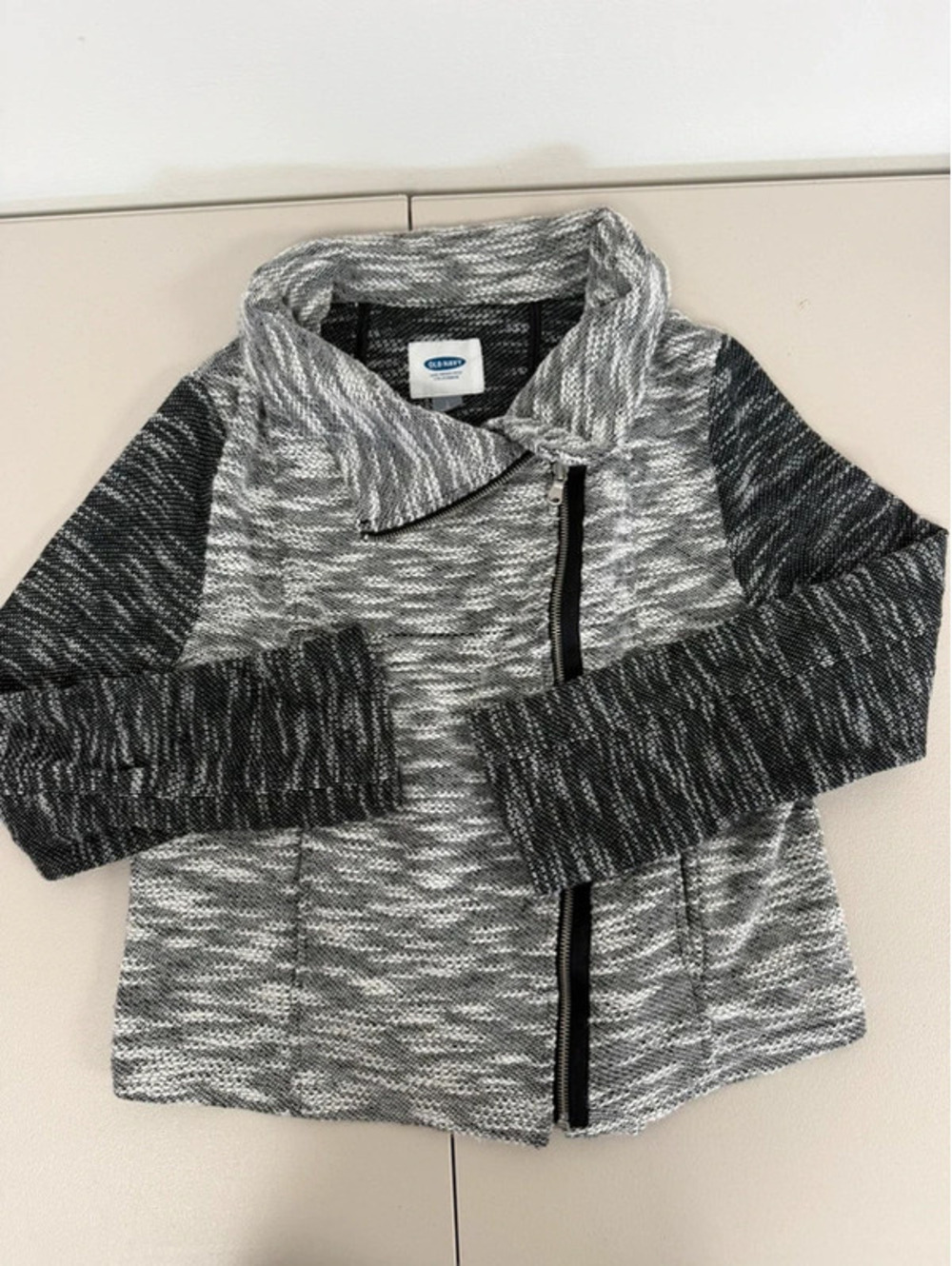 Old Navy Women’s Large Gray Black Marled Moto Jacket Asymmetrical Zip Knit